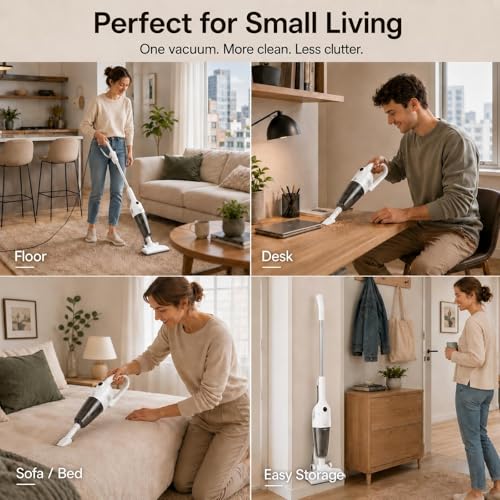 Image of FUNCCUBE Vacuum Cleaners for Home - Corded Stick Vacuum Cleaner, High Power Suction Vac for Pet Hair Carpet Hardwood Floor, Household Hand Lightweight Handheld Portable Car Vac,MC White