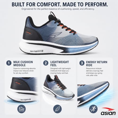 Image of ASIAN Hypercushion-09 Men's Running Shoes with Max Cushion Sole, Lace-Up Support, Lightweight Design for Running & Training