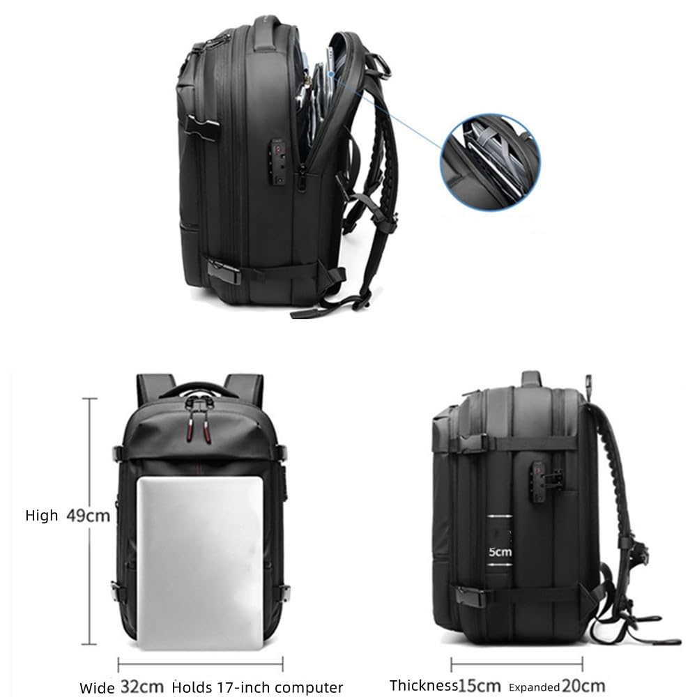 Vacpack - Sac à dos de compression extensible de grande capacité - 60 l - Multifonction - Pour homme - Étanche - Antivol