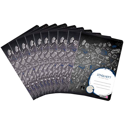 Preisvergleich Produktbild Landre Schulheft A4, Lineatur 1, 32 Blatt, schwarz, 10er Pack