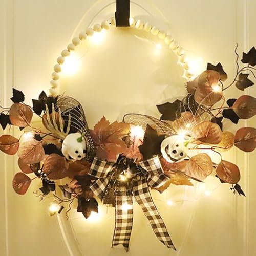 Couronne de porte d'Halloween déco automne avec fausses feuilles d'érable - 4