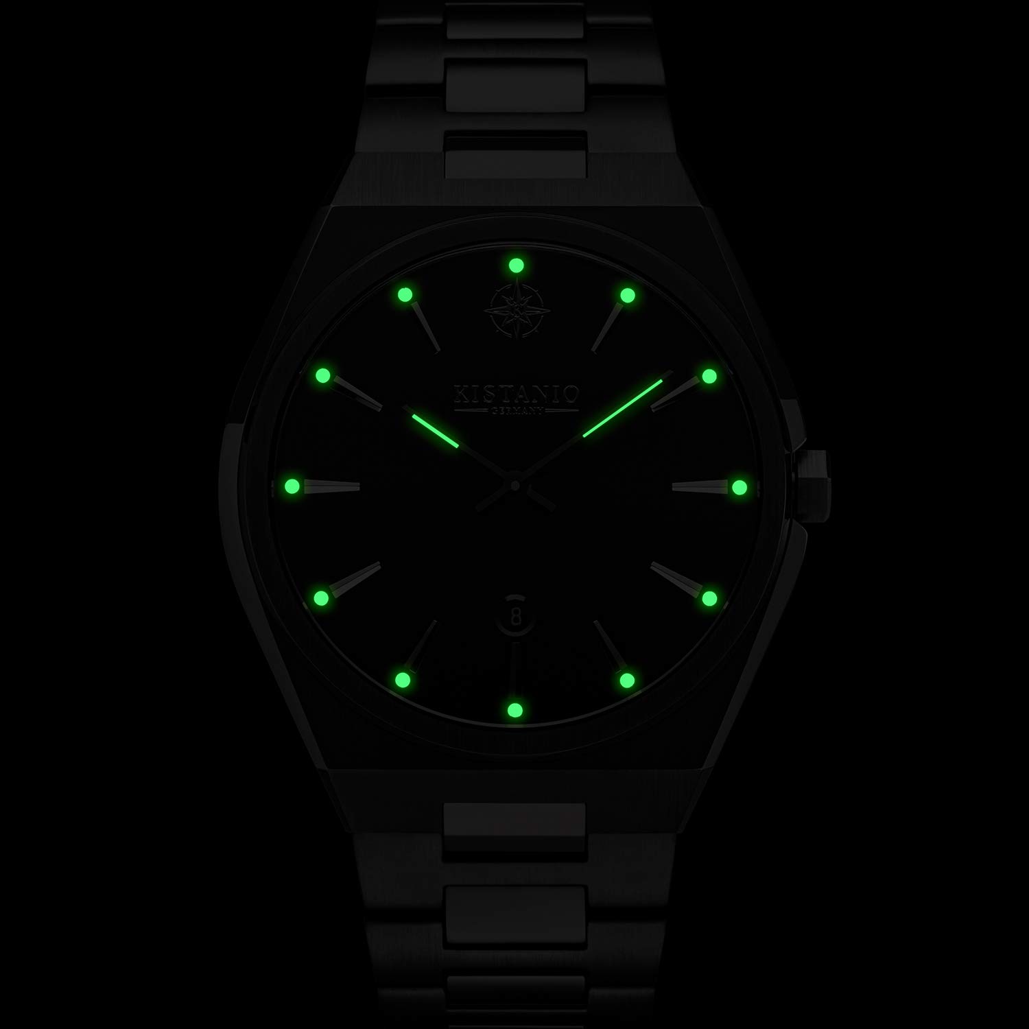 Reloj de hombre Milano en diseño italiano con correa de cuero o correa de metal y cristal de zafiro 10 ATM clásico en diferentes variaciones, Crema/Metal Band, Pulsera