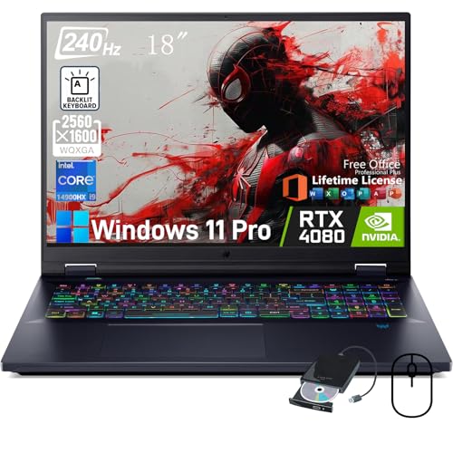 Image of acer Predator Helios 18 Gaming Laptop - 18 inch 2.5K 240Hz 500 nits Display, Intel i9-14900HX, GeForce RTX 4080, 32GB DDR5, 1TB SSD, Microsoft Office Lifetime, Windows 11 Pro, RGB Backlit KB, WiFi 7