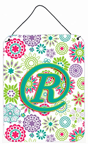 Letter R Flowers Pink Teal Green Initial Wall and Door Hanging Prints