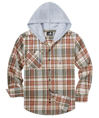 Image of Hooded Flannel Shirts for Men Plaid Long Sleeve Flannel Jacket Hoodies