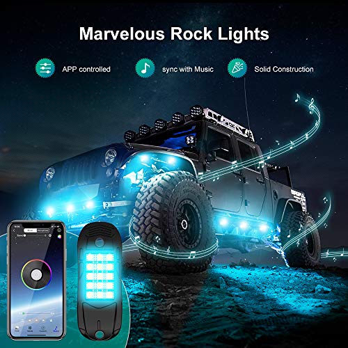 USTELLAR RGB LED Rock Lights 4 Pods APP Remote Timing Music Sync Color Changing Neon Lighting Kit Waterproof Exterior Underglow Light for Jeep Under Car Truck ATV RZR UTV SUV Off Road AUTO Motorcycle - Thumbnail 3