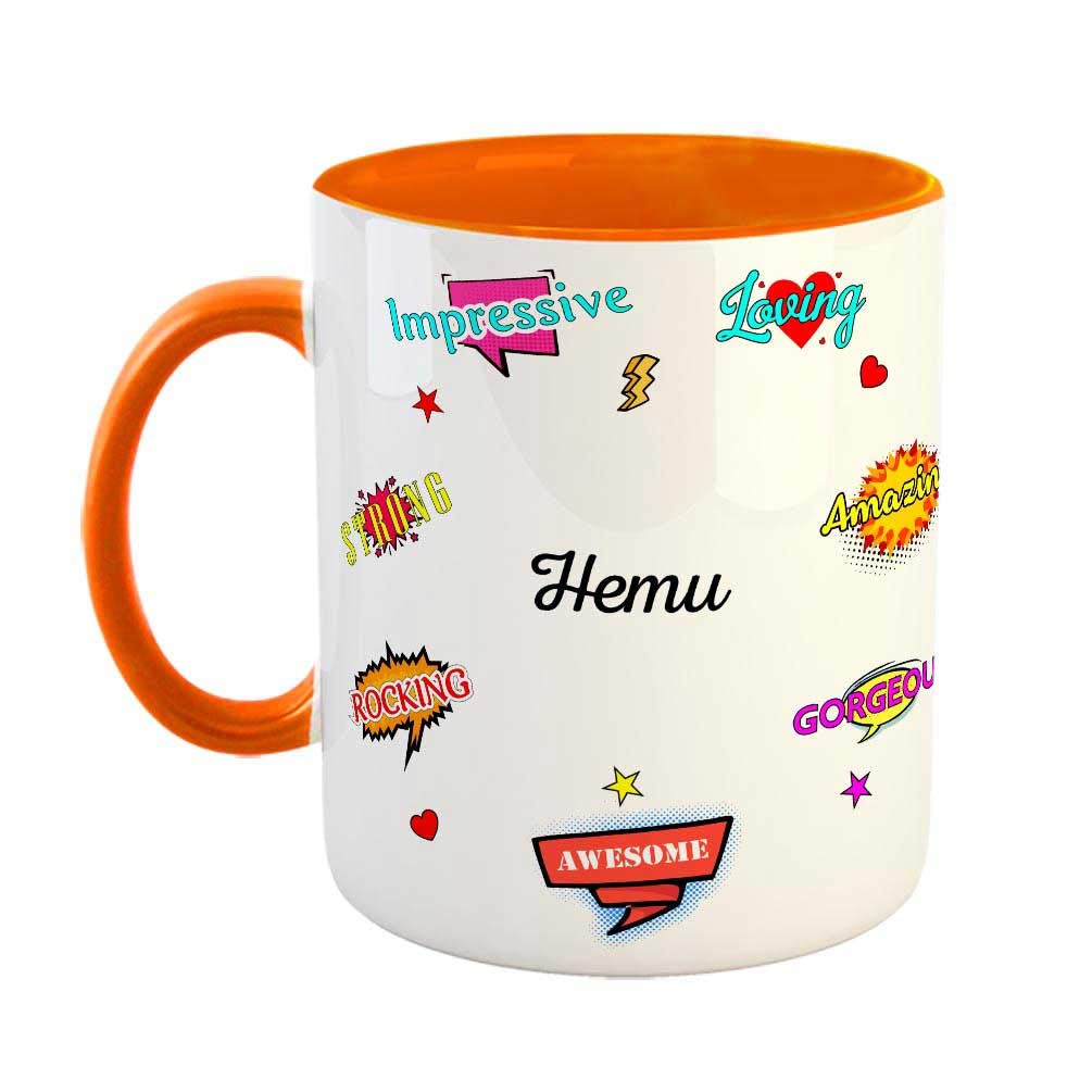 FABTODAY Ceramic Coffee Mug - Best Gift for Happy Birthday, Anniversary, Return Gift, Everyday Gifting, Color - Orange, Name - Hemu