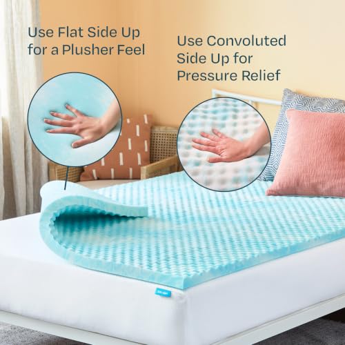 Image of Linenspa 2 Inch Gel Memory Foam Mattress Topper - Egg Crate Style, Reversible for two feels - Promotes Airflow & Relieves Pressure Points - Twin XL