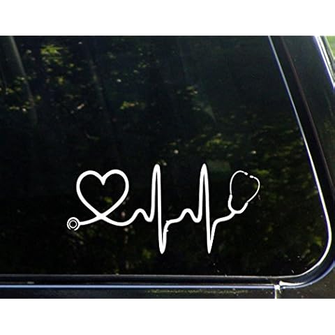 Sweet Tea Decals Stethoscope Big Heart - 8" x 3 3/4" - Vinyl Die Cut Decal/Bumper Sticker for Windows, Trucks, Cars, Laptops, Macbooks, Etc. Cover