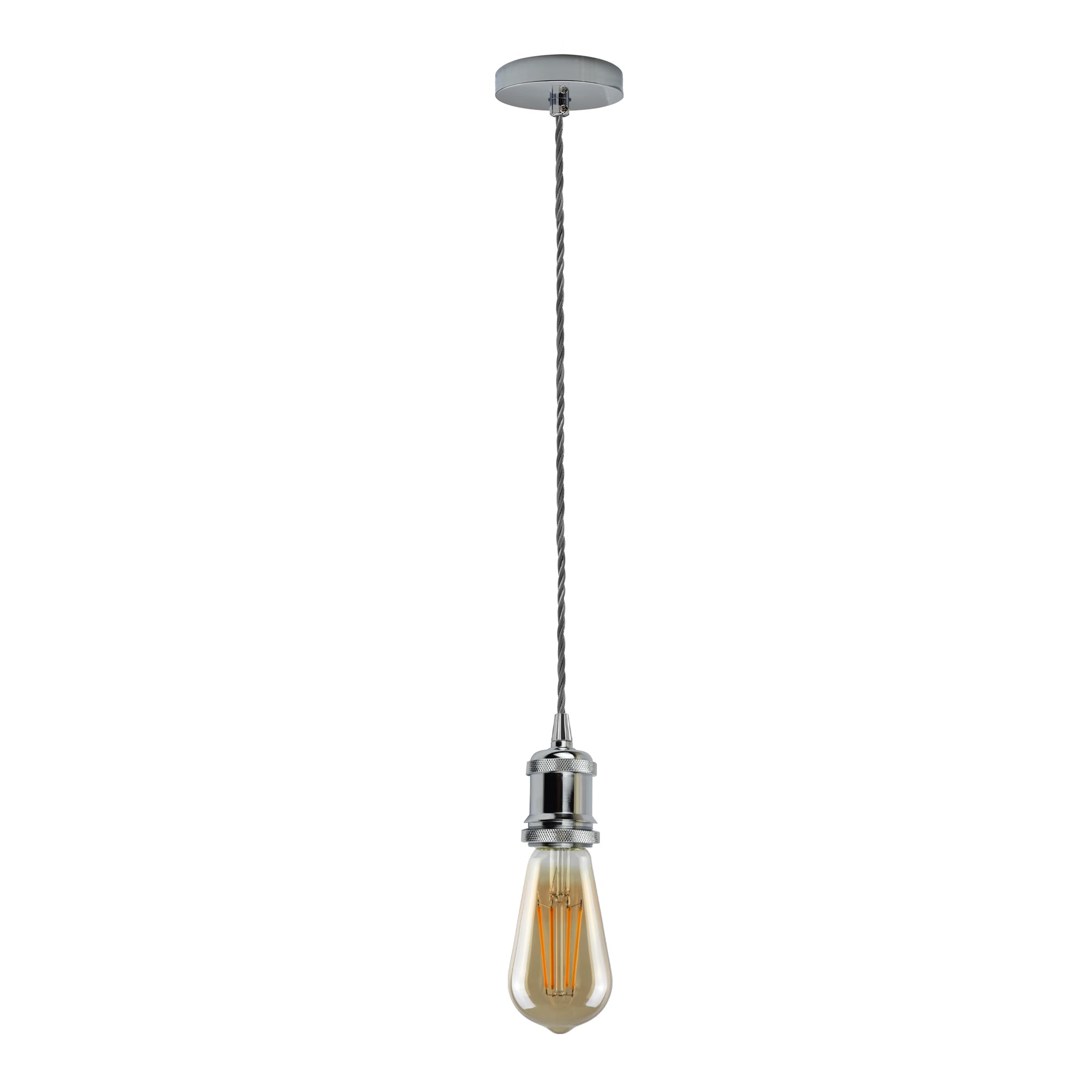 Chrome Pendant Light Fitting E27 – 2m Adjustable Twisted Cable Ceiling Lamp Holder Kit Modern Metal Hanging Light with Ceiling Rose for Kitchen Island, Dining Room & Bar Lighting — image 1