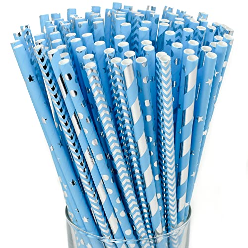 Pitillos desechables de papel azul y plateado 100 unidades miniatura 1