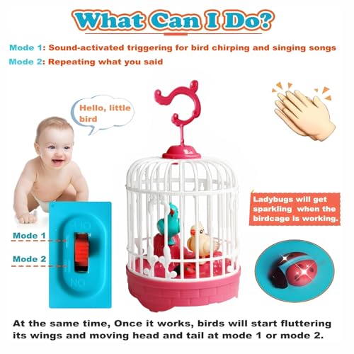 Image of Talking Bird Toy for Kids | Repeats What You Say | Singing, Speaking, and Dancing Bird Toy| Funny Education Toys for Children Playing at Home - Pink