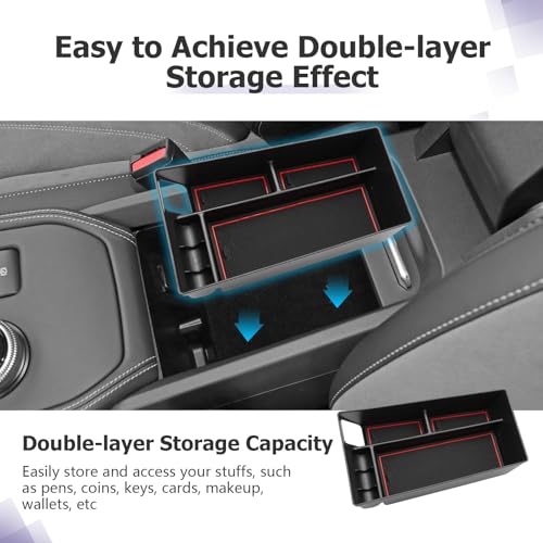 Image of LUWU 2024 Mustang Mach E Center Console Organizer for 2021-2024 Ford Mustang Mach E Select /Premium /GT Accessories Armrest Console Storage Box Glove Organizer Tray ABS Material (Red)