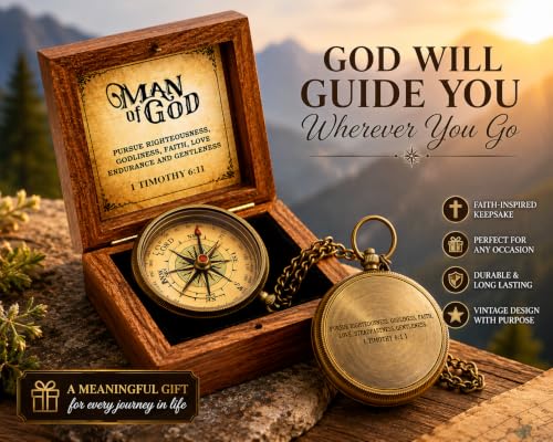 Brújula grabada con cita en caja de madera, regalo religioso para bautizo, pastor, graduación 2025, regalo para él, esposo, día del padre miniatura 5