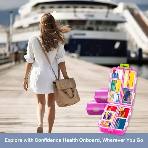 Image of Extra Large Pill Organizer with 161 Medicine Labels, Travel Pill Case | Pink Extra large case with 10 compartments for 7-day pill planning, vitamins, supplements, and travel