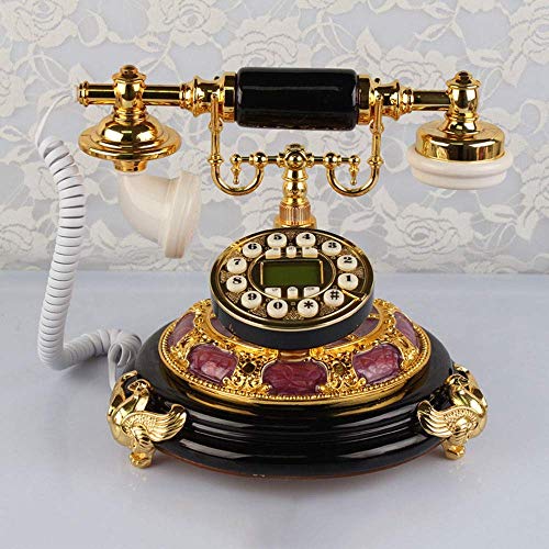 ATAAY Teléfono Fijo clásico Retro de Resina Vintage con botón pulsador con Tiempo Real y Pantalla de identificación de Llamadas para Oficina, hogar, Sala de Estar, cafetería, Bar, ventan