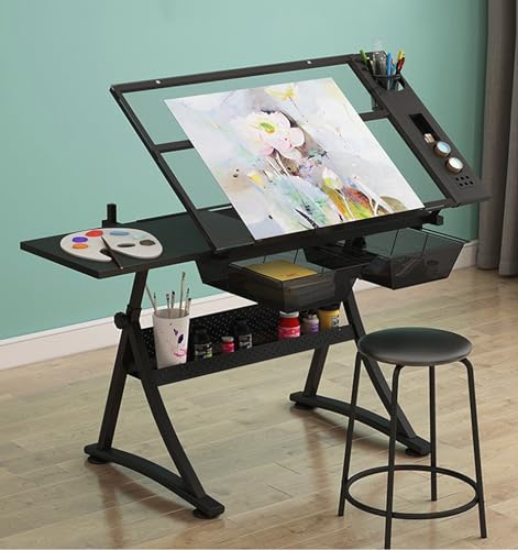 Art Drawing Desk with Stool Drafting Work Station, Adjustable Height(29.1