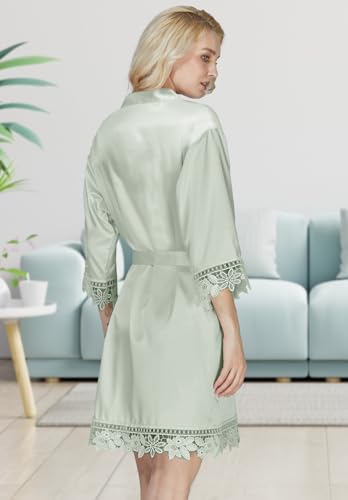 Silk Robes for Womens 2Pcs Satin Robe Kimonos Bridesmaid Bride Lace Bathrobes Sleepwear Bridal Silky Loungewear Wedding Robes2
