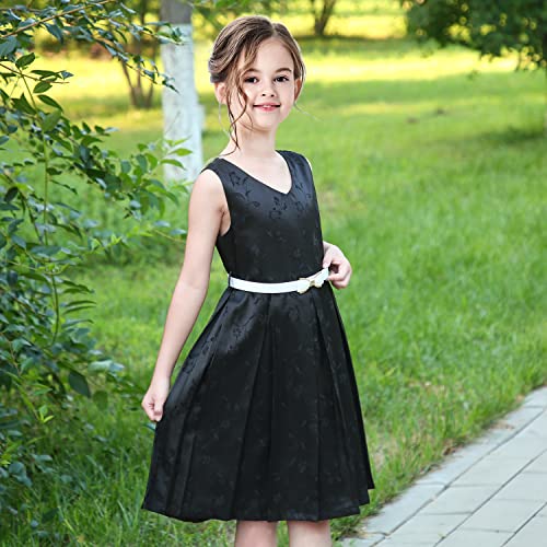 Sunny Fashion Girls Dress Navy Blue Flower Belt Vintage Party Size 6-144