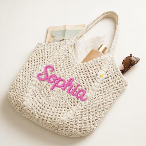 Bolso de playa tejido personalizado para mujer y niñas miniatura 5