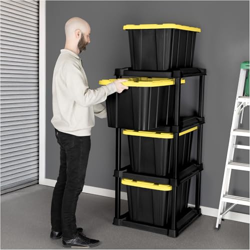 Sterilite 4-Tier Tote Rack with 4-Pack 27 Gallon Industrial Storage Totes - image 6
