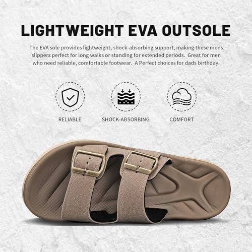 Image of Mens Sandals Arch Support Comfortable Beach Slides with Adjustable Buckle Straps Slippers for Men