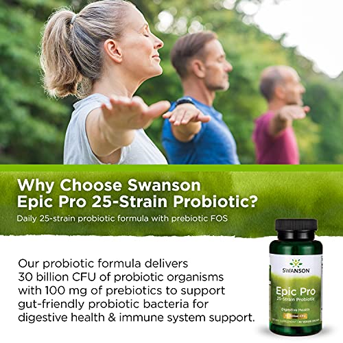 Swanson Epic-Pro 25-Strain Probiotic 30 Billion Cfu Digestive Health Immune System Support Prebiotic Nutraflora Fos 30 Drcaps Veggie Capsules (Caps) (3 Pack) #TOP5