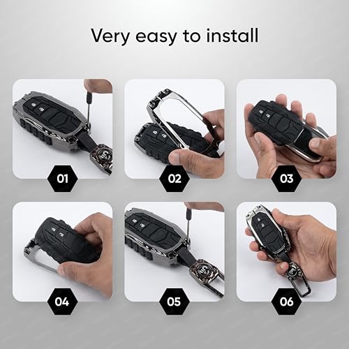 Image of SHOPOFLUX Metal Key Cover Compatible with Tata Tiago | Nexon | Altroz | Curvv | Safari | Storme | Zest | Bolt | Tigor | Punch | Hexa 3 Button Flip Key