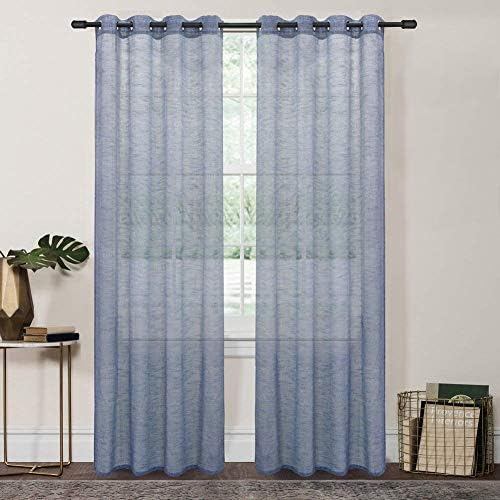 FY FIBER HOUSE Lujosas cortinas transparentes tejidas de lino sintético para sala de estar con ojales en la parte superior, 2 paneles, 54 x 63