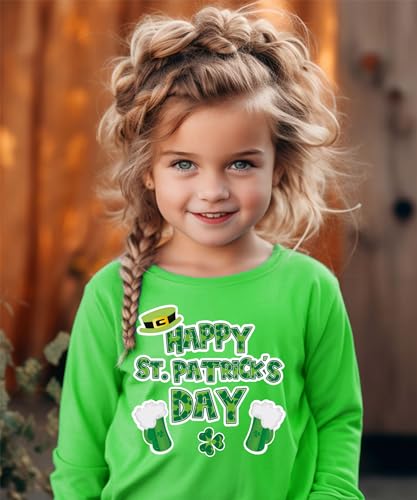 Kids St. Patrick's Day Shirts Boys Girls Unisex Irish Clover Long Sleeve T-Shirt Toddler Green Tee Cotton Tops 1-7T3