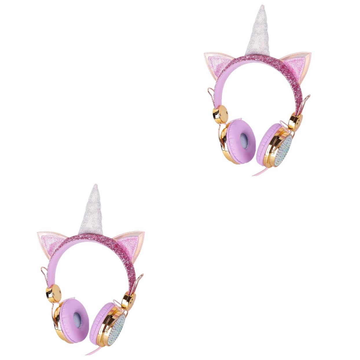 KOMBIUDA 2stücke Mädchen Kopfhörer Mit Mikrofon Faltbare Over-Ear Kopfhörer Für Lautstärkebegrenzung Kompatibel Mit Smartphones Und Tablets Einzigartiges Einhorn-Design Roségold