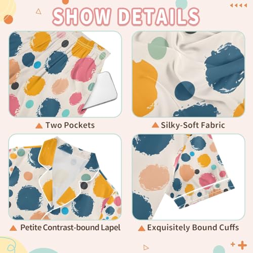 senya Polka Dots Colorful Satin Summer Pajama Sets Silk Short Sleeve Button Down Sleepwear3