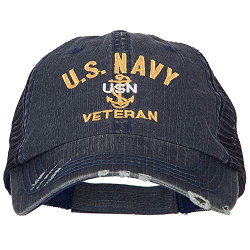 US Navy USN Veteran Embroidered Low Profile Cotton Mesh Cap - Navy OSFM