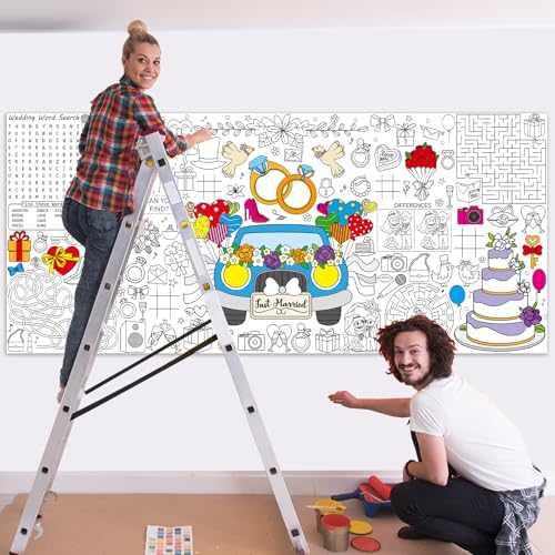 Image of Wedding Giant Coloring Poster for Kids Large Coloring Tablecloth Big Paper Sheets Page Wedding Theme Table Cloth DIY Activity Game Art Crafts Mat Wall Home Classroom Party Decoration Supplies