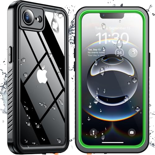 SPIDERCASE for iPhone 16e Case/iPhone 17e Case Waterproof Built-in Screen & Camera Lens Protector[IP68 Underwater] Full Body Protection Phone Case for iPhone 16e/iPhone 17e 6.1 Green/Clear