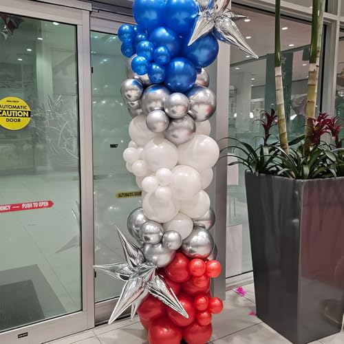 Image of Red Blue Silver Balloons, Blue and Red Balloon, Royal Silver Balloons Confetti Balloon for Man Theme Birthday Boys Baby Shower Wedding Anniversary Party Independence Day Decorations