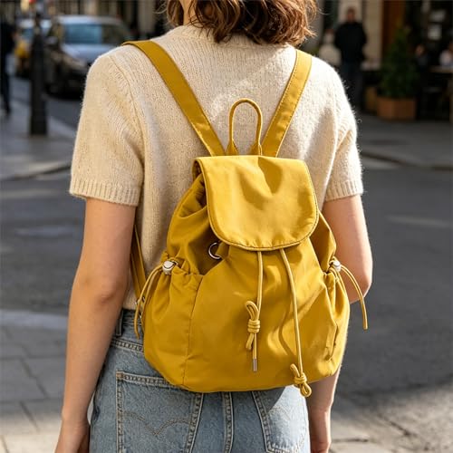 Cartable en nylon de grande capacité avec cordon ajustable jaune - 3