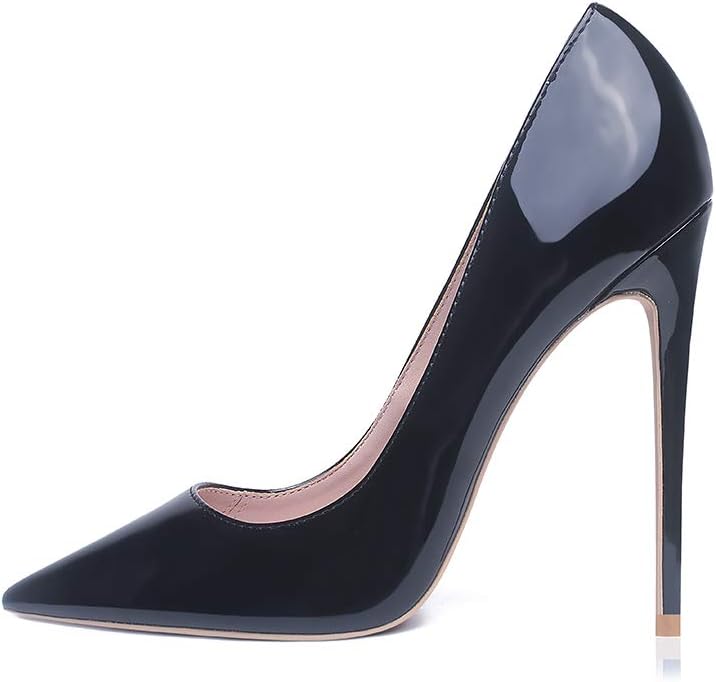 GENSHUO Women's Pumps Pointed Toe Sexy High Heels Classic 4.7 inch Stiletto Party Dress Shoes (Black Patent, 5