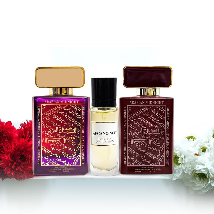 Midnight Oud 100ml + Midnight Purple 100ml + Afgano nuit 30ml | Oud Perfumes for Men | Long Lasting Fragrance | Perfume for Women | Unisex Arabic Perfume | عطر نسائي | عود عطر | عطور للرجال