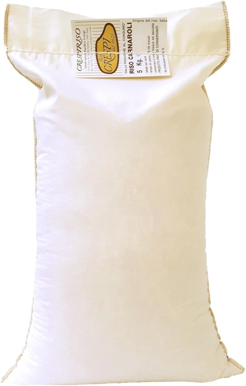 Crespiriso - Riso Carnaroli Superfino Italiano 5kg in Sacco di Cotone Tradizionale - Riso di Alta Qualità per Risotti, Piatti Gourmet, Cucina Tradizionale, e Preparazioni Raffinate