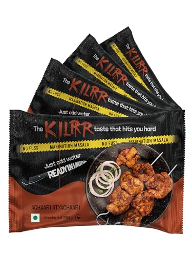 Image of KILRR Chicken Marination Masala - Achaari Atyachari | Pack of 4 (Marinates 250g Chicken per Pack) | 1- Min Marinade for Tikka, Tandoori Chicken | Just Add Water & Oil | All-Natural, No Preservatives or Additives