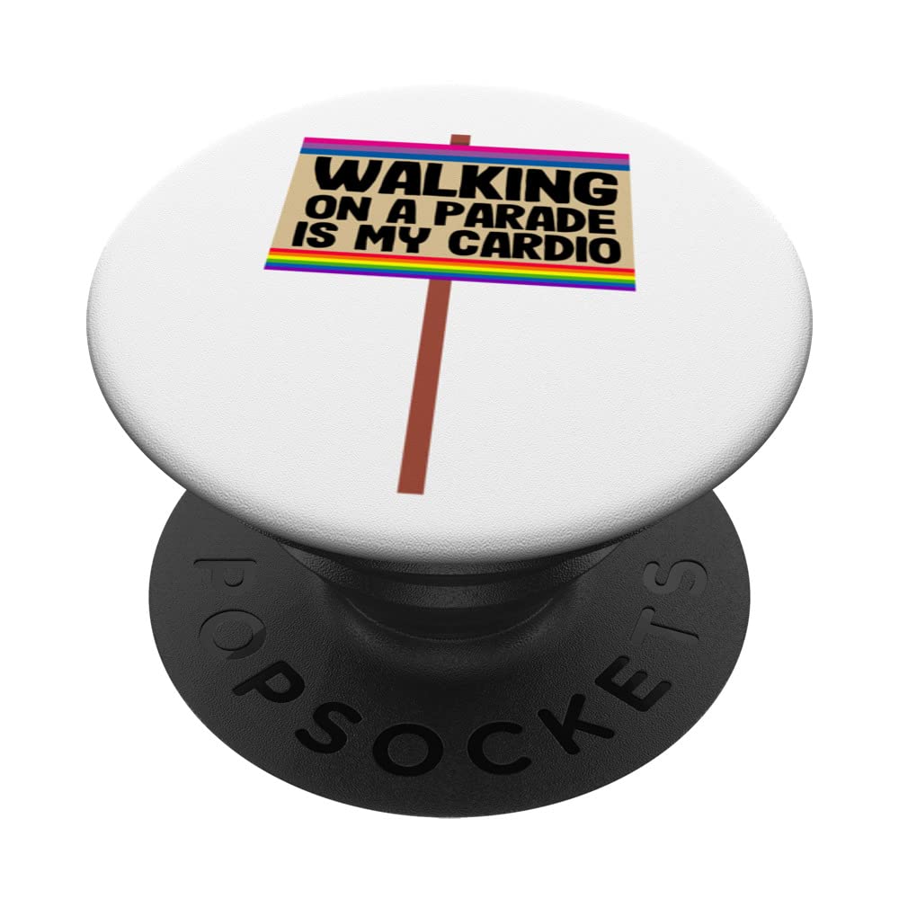 Walking On A Parade Is My Cardio Sign Bisexual LGBT Bi Pride PopSockets Swappable PopGrip, Black