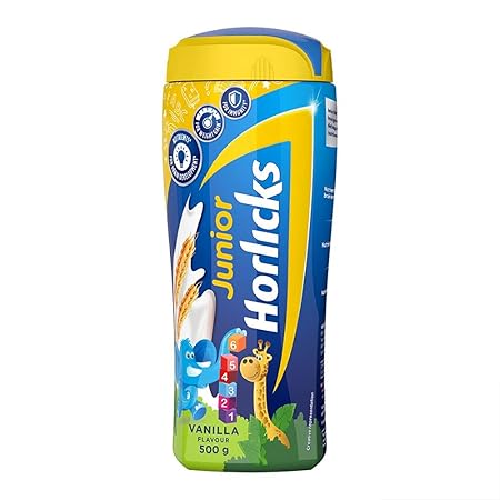 Horlicks Junior Health And Nutrition Drink With Vanilla Flavour- 500g Pet Jar