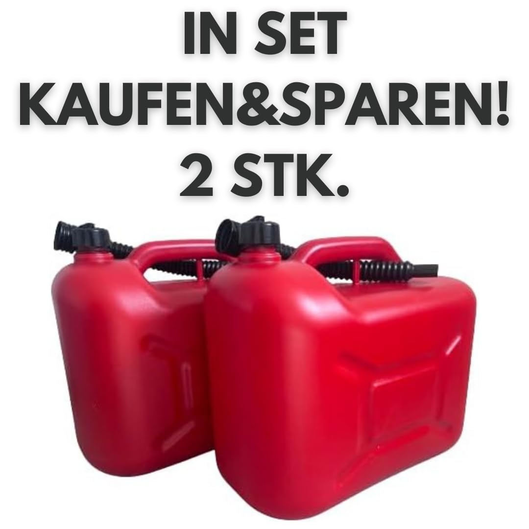 2X Benzinkanister 20 Liter, SET Kunststoff Kraftstoffkanister für Benzin und Diesel mit Hahn, Reservekanister - Rot/Schwarz