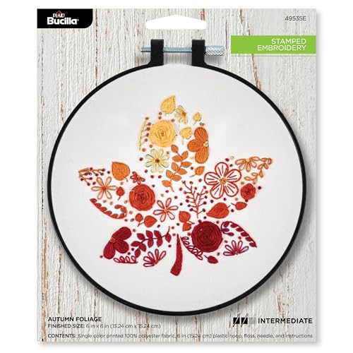 Bucilla, Autumn Foliage, Stamped Embroidery Kit, Includes 6