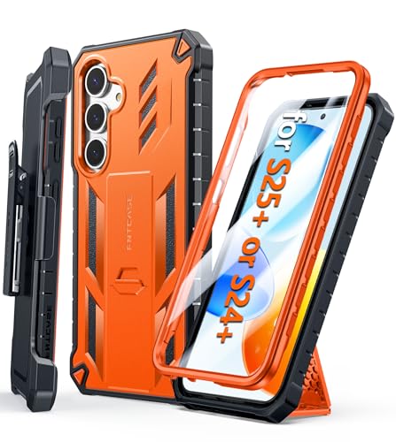 Samsung Galaxy S25-Plus�pFNTCASE�P�[�X:�~���^���[�O���[�h�̊��Ȍg�ѓd�b�J�o�[�A�L�b�N�X�^���h&�x���g�N���b�v�z���X�^�[�t��|�ϏՌ�TPU�ی�o���p�[�f�U�C��S24 Plus�P�[�X6.7�C���`-�I�����W