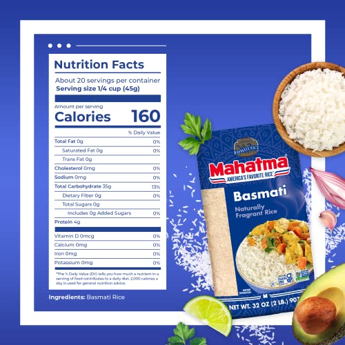 Image of Mahatma Basmati Rice, Fragrant Indian Rice, 2-Pound Bag | Aromatic rice for stovetop or microwave, quick and easy to cook, gluten-free, vegan, kosher, non-GMO, bulk bag