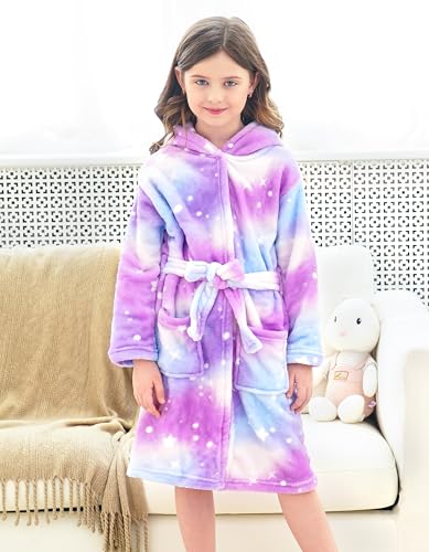 Image of Doctor Unicorn Soft Hooded Rainbow Bathrobe Sleepwear for Girls