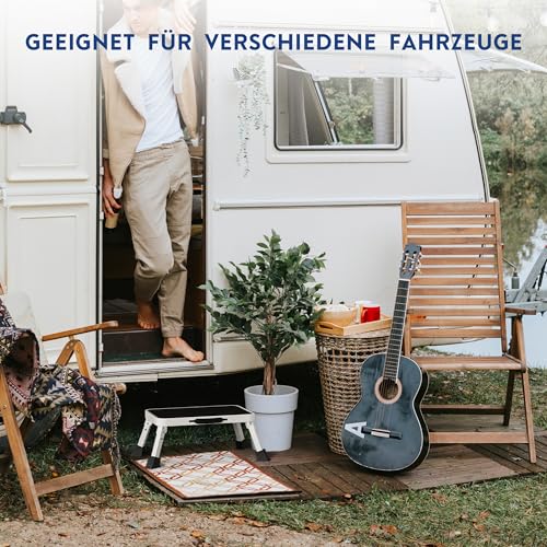 BONTEC Klapptritt, weißer Tritthocker klappbar bis 150 kg, rutschfeste Trittstufe mit Gummifüßen, klappbarer Hocker tragbar, Fußbank für Küche, Bad, Garten, Camping, kleine Leiter, Faltbarer Schemel