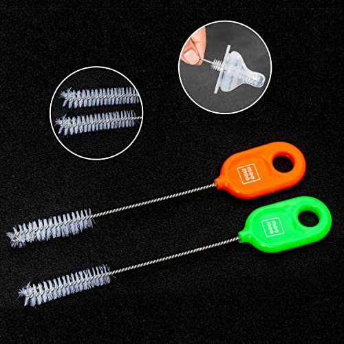 Image of Mee Mee Straw & Teat Cleaning Brush (Green /Orange) (Pack of 2, with Easy Grip)